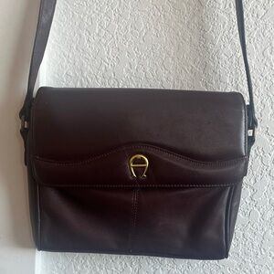 Etienne Aigner maroon Leather Crossbody with Gold Tone Logo